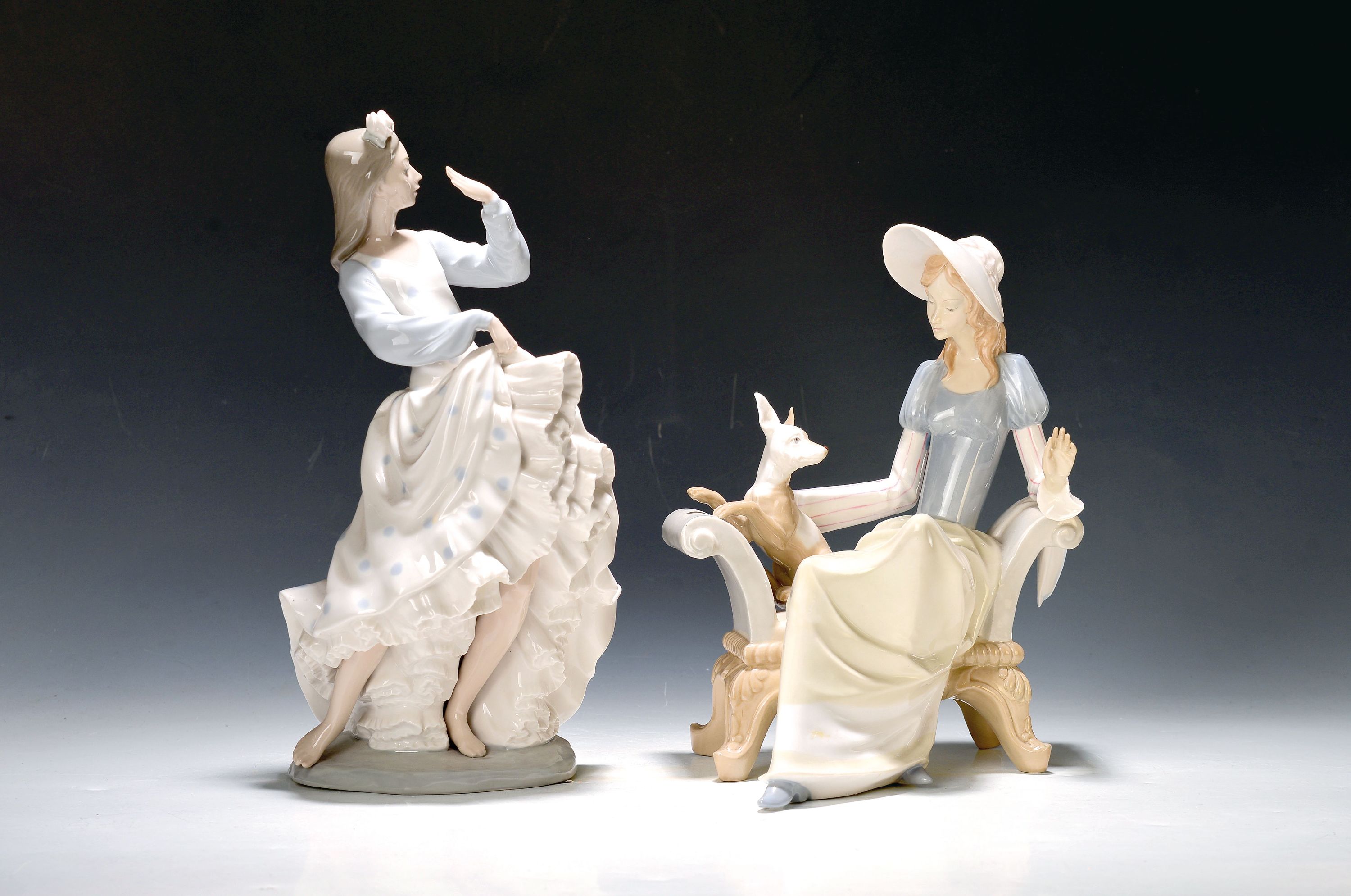 Image 27048587 - Zwei große Porzellanfiguren, Spanien, 20. Jh., Flamenco-Tänzerin, Lladro, ...