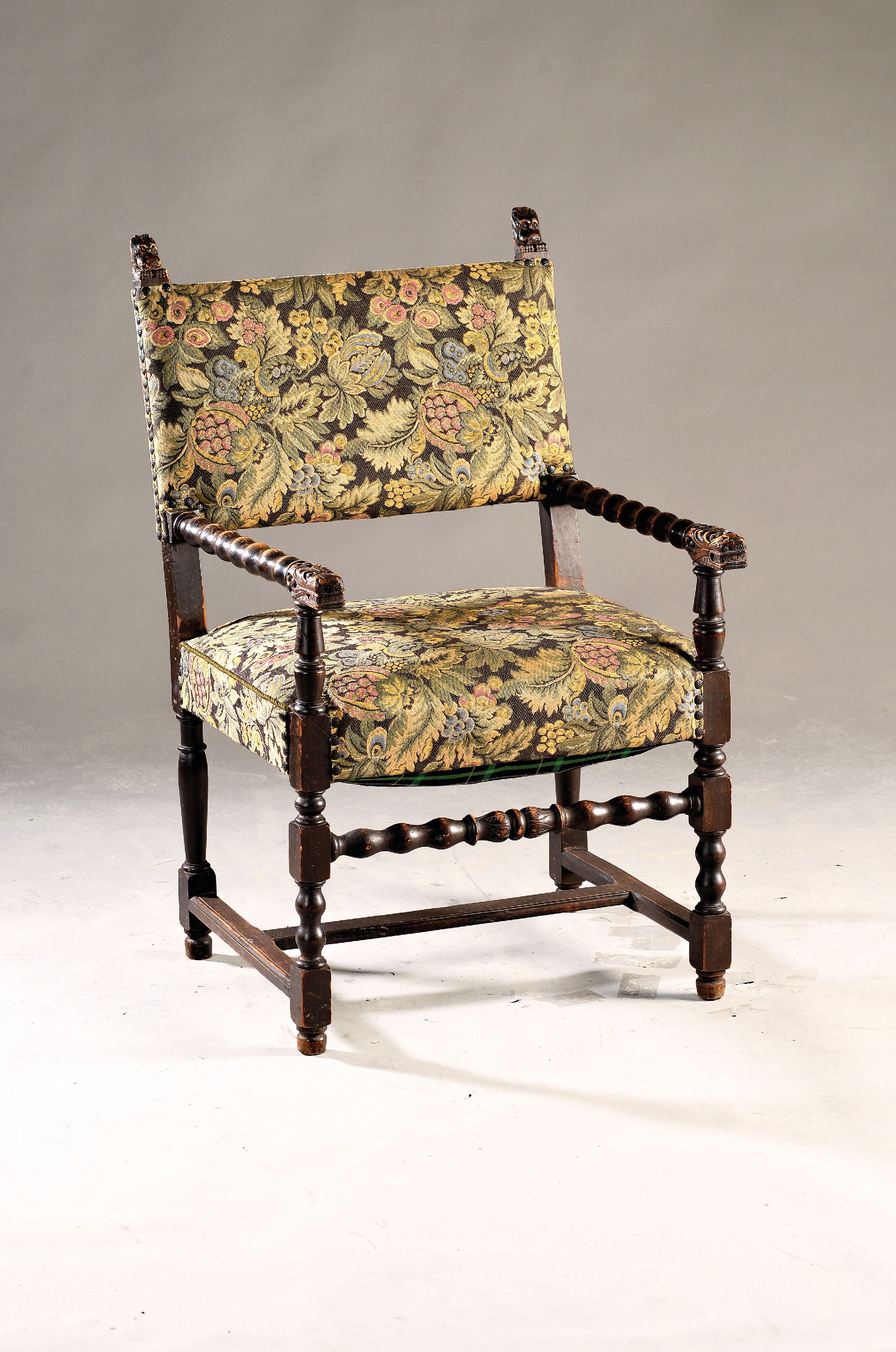 Image 27048596 - Stately armchair, historicism, German, late 19th century, solid oak, back and armrests ...