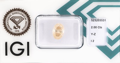Image Loser ovalfacett. Diamant, 2.00 ct Light Brown(Y-Z)/p2, verschweißt, IGI Expertise ...