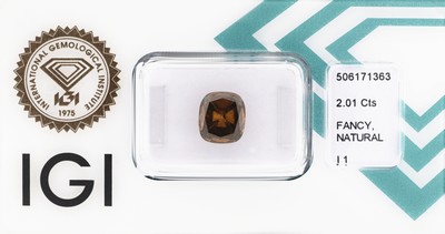 Image Loser Diamant im Cushion Cut, 2.01 ct Natural Fancy Deep Yellowish Brown/p1, ...