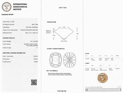 27048539a - Loser Diamant im Cushion Cut, 2.01 ct Natural Fancy Deep Yellowish Brown/p1, ...