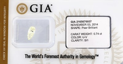 Image Loser Diamant-Tropfen, 0.74 ct Light Yellow (U-V)/si1, verschweißt, GIA Expertise ...