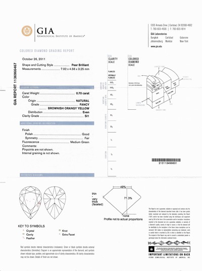 27048562a - Loser Diamant-Tropfen, 0.70 ct Natural Fancy Brownish Orangy/si1, verschweißt, GIA ...