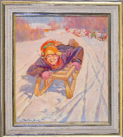 27048573k - Eugen von Warun-Sekret 1896 - 1963, rasante Schlittenfahrt, Gouache, signiert, PP. ca. ...