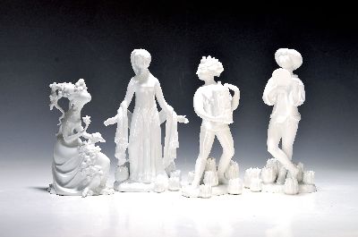 Image Vier Porzellanfiguren, Rosenthal, Entwurf Wiinblad, Zauberflöte, alle weiß, Pamina, ...