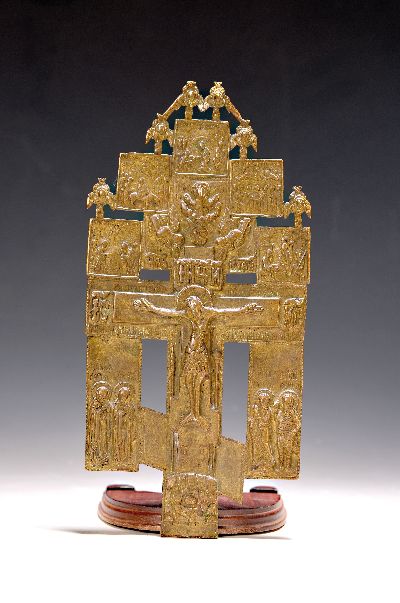27048591k - Hauskreuz, Russland, 19. Jh., Messing, 25.5 x 12 cm