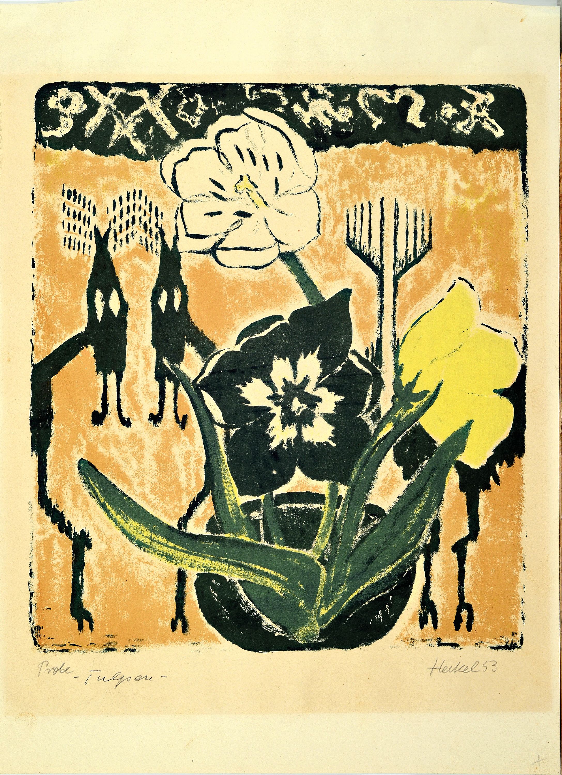 Detail k: Erich Heckel, 1883 Döbeln-1970 Radolfzell, Tulpen, Farbholzschnitt, rechts unten handsigniert und dat. 53, links unten bezeichnet Probe ...