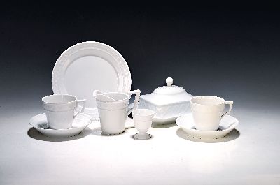 Image Frühstückservice Kurland, KPM Berlin, ausgehendes 20.Jh., Weißporzellan, Reliefzier, ...