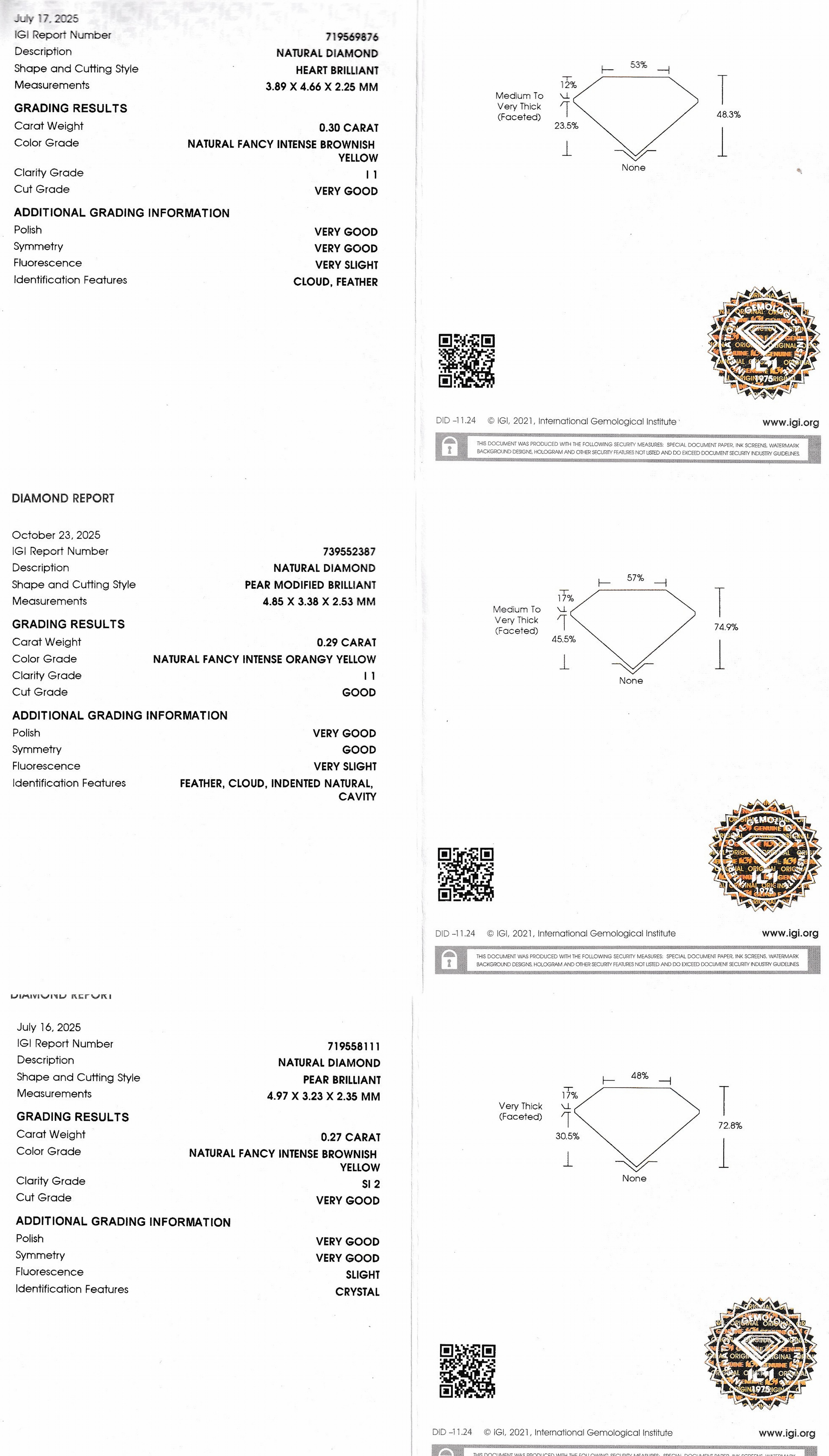 Detail d: Lot 3 lose Diamanten, 1 x facett. Tropfen, 0.27 ct Natural Fancy Intense Brownish Yellow/si2, 1 x facett. Tropfen, 0.29 ct Natural Fancy Intense ...