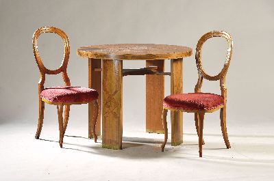 Image Seating group, around 1860, consisting of 6 chairs, sofa and a table, walnut veneer, ...