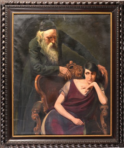 Image Jaromir Seidl, 1893 Prag-1968, Junge Frau im Sessel, hinter ihr ein bärtiger alter ...