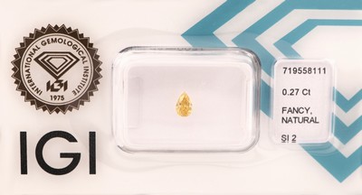 27049070b - Lot 3 loose diamonds , 1 x bevelled pear, 0.27 ct Natural Fancy Intense Brownish ...