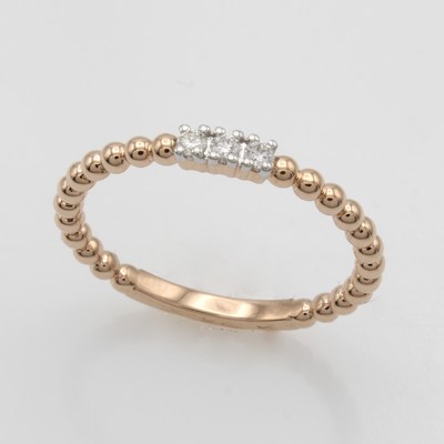 27049096a - Kugelring mit Brillanten, RG 585/000, 3 Brill. in rhod. Fassungen zus. ca. 0.10 ct ...