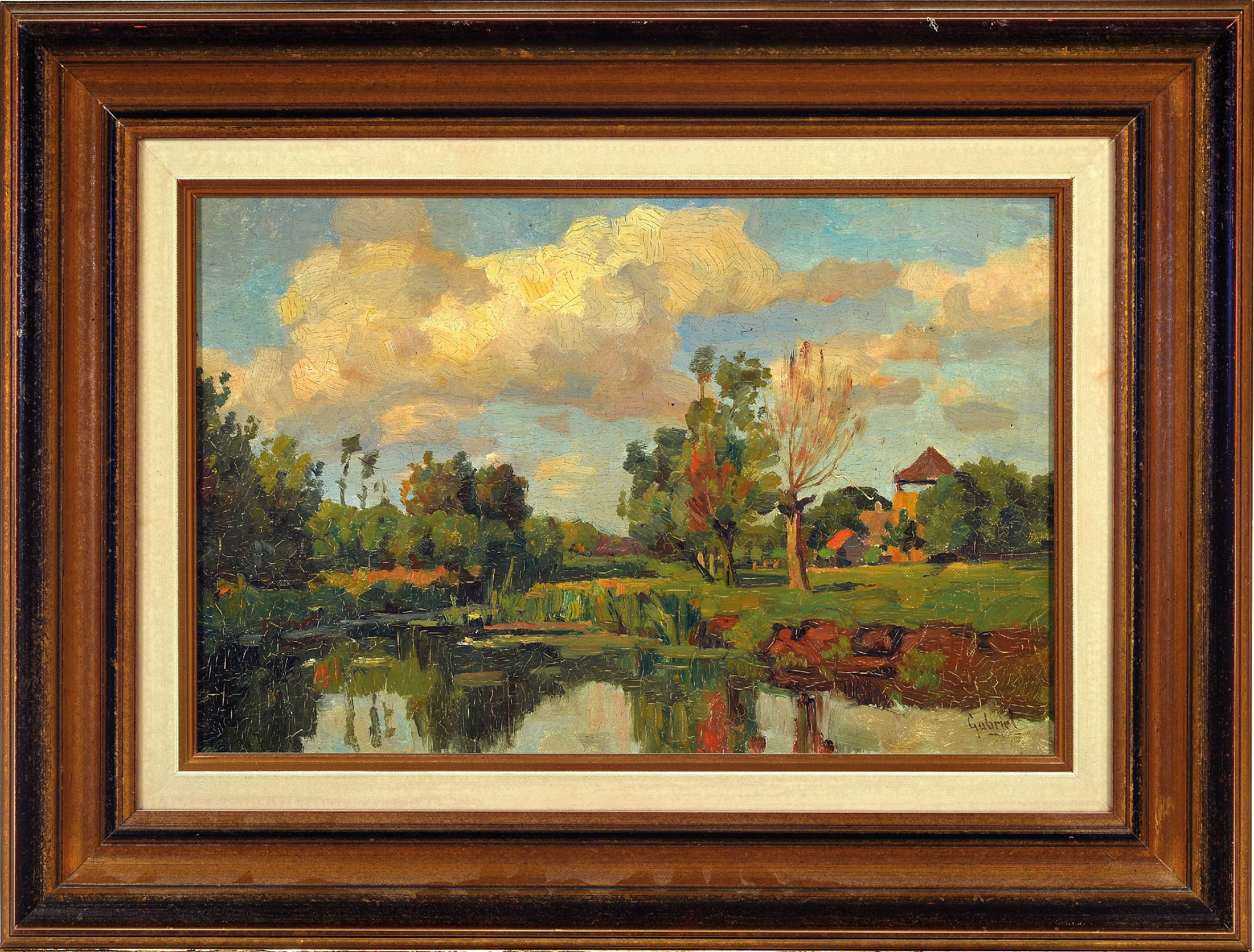 Detail k: Gabriel, Maler der 1. Hälfte des 20. Jh., Sommerliche Landschaft mit Bachlauf, Öl/Holz, rechts unten signiert, ca. 30x46cm