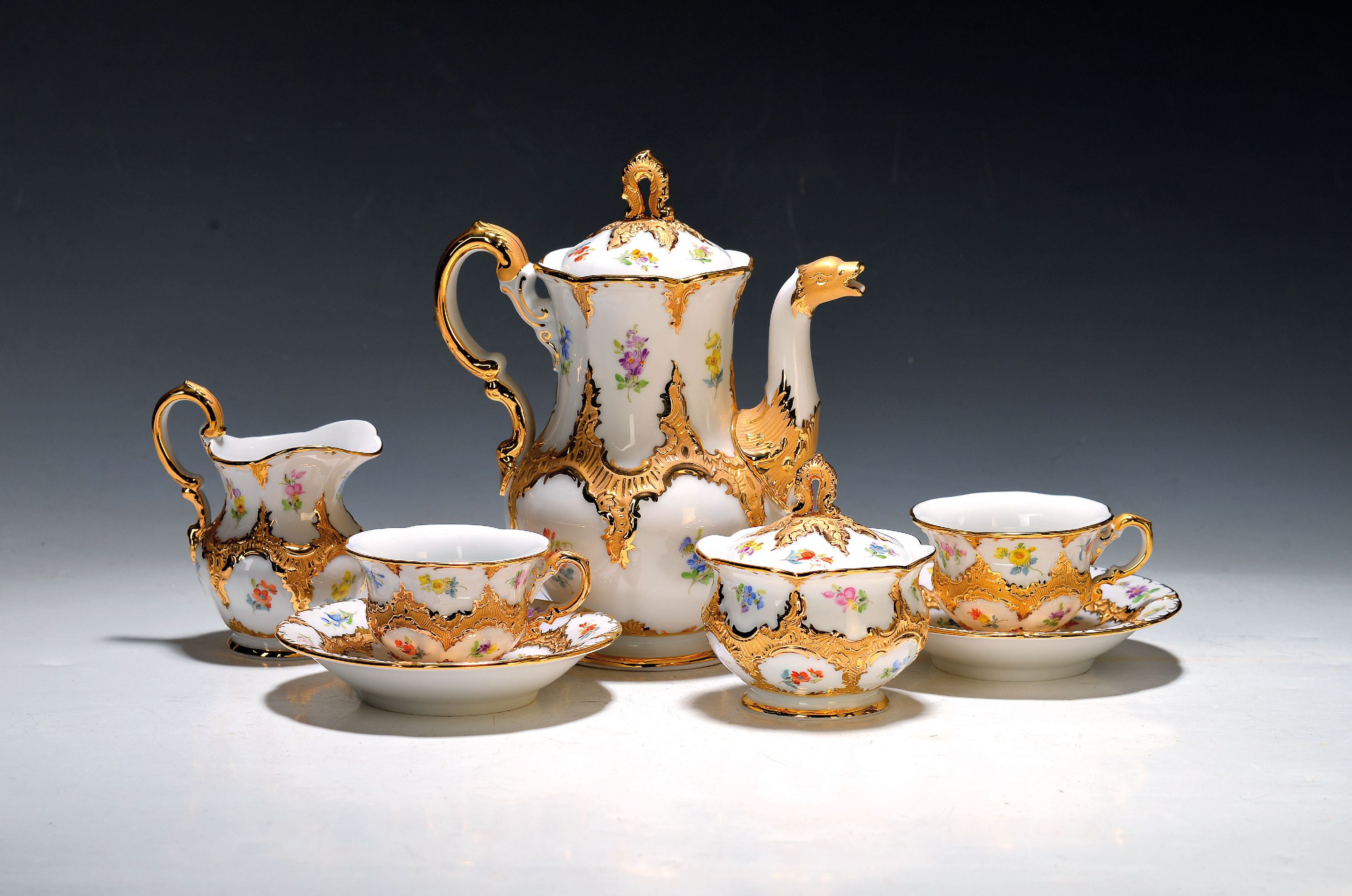 Image 27049103 - Tete-a-tete, Meissen, 2.H.20.Jh., 1. Wahl, B-Form, kobaltblau, Matt- und ...