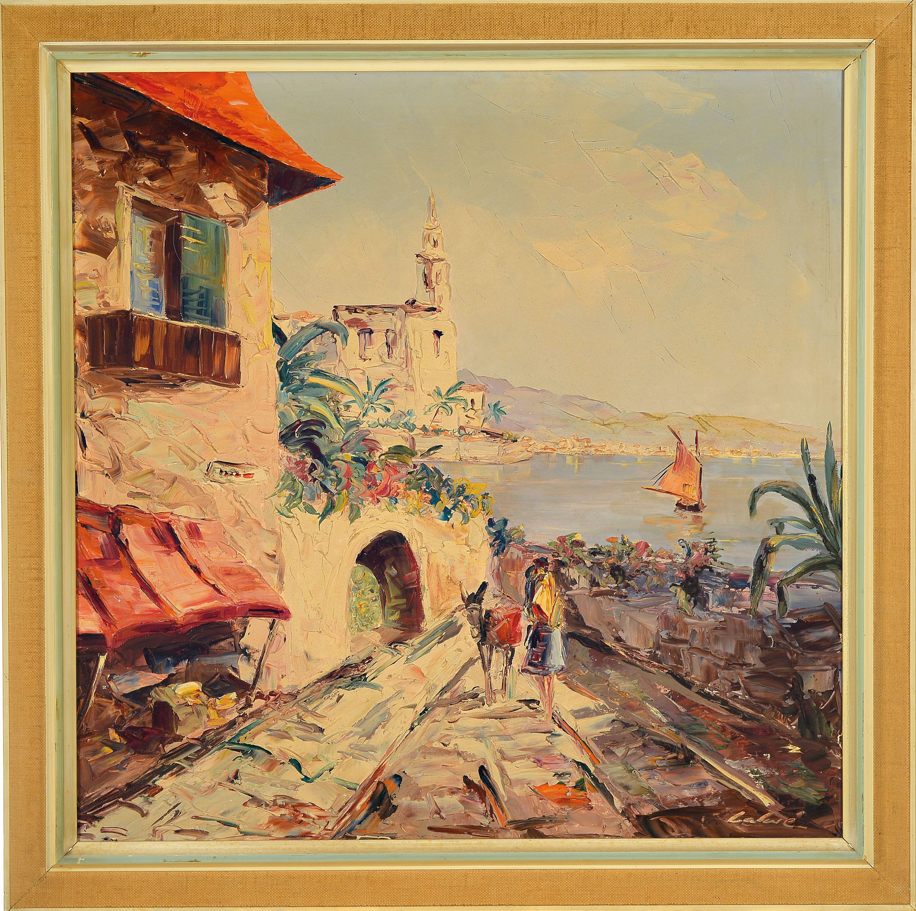 Detail k: Calvé, Maler der 1. Hälfte des 20. Jh., Blick auf Menton an der Cote d'Azur, Öl/Lwd, rechts unten sign., ca. 60x60cm, R. ca. 70x70 cm