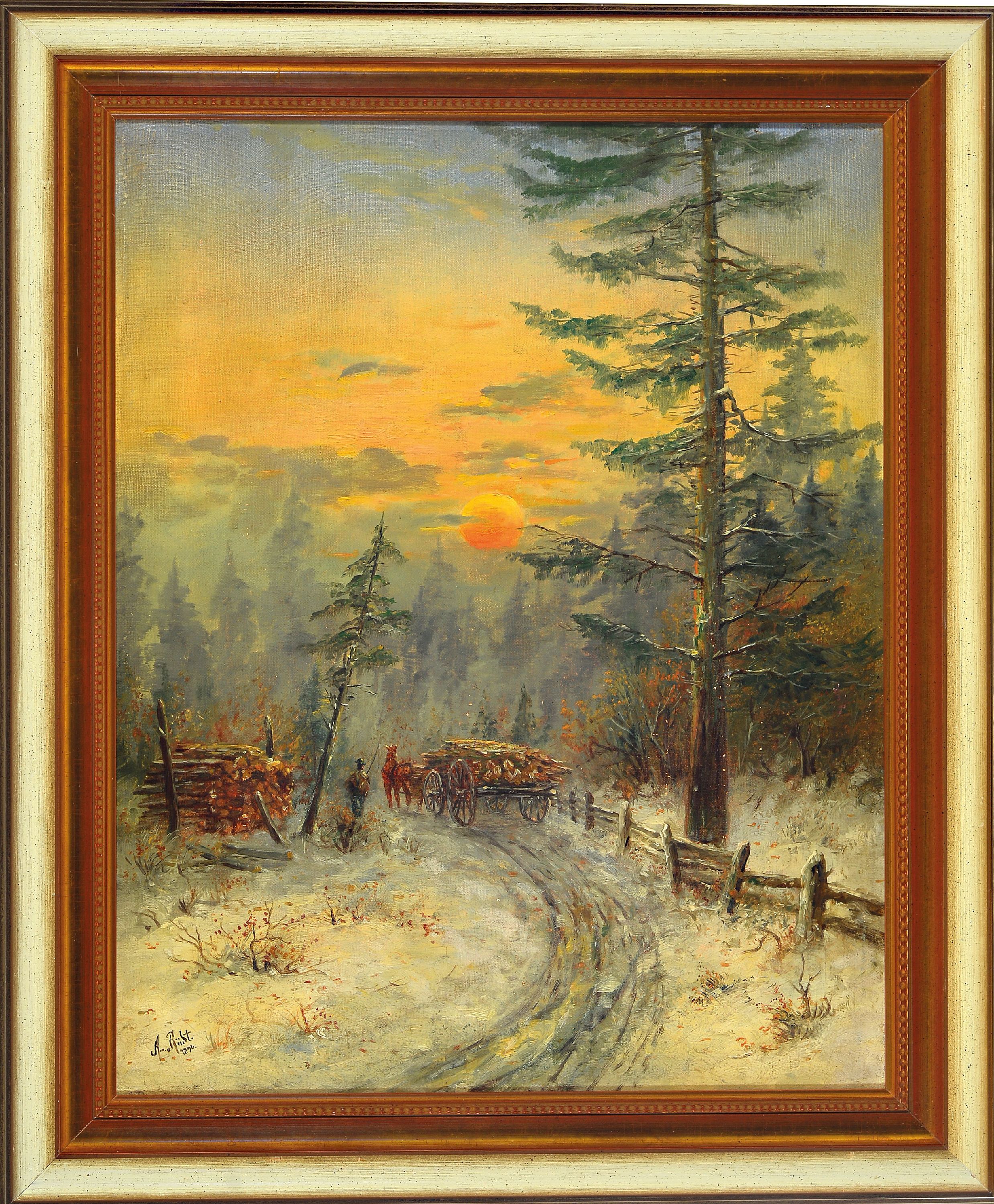 Detail n: August von Rüdt, 1863-1936, 2 Pendants: Waldlandschaften mit Holzwerken im Abend- bzw. Morgenrot, Öl/Lwd, beide links unten signiert und dat. 1896, ...