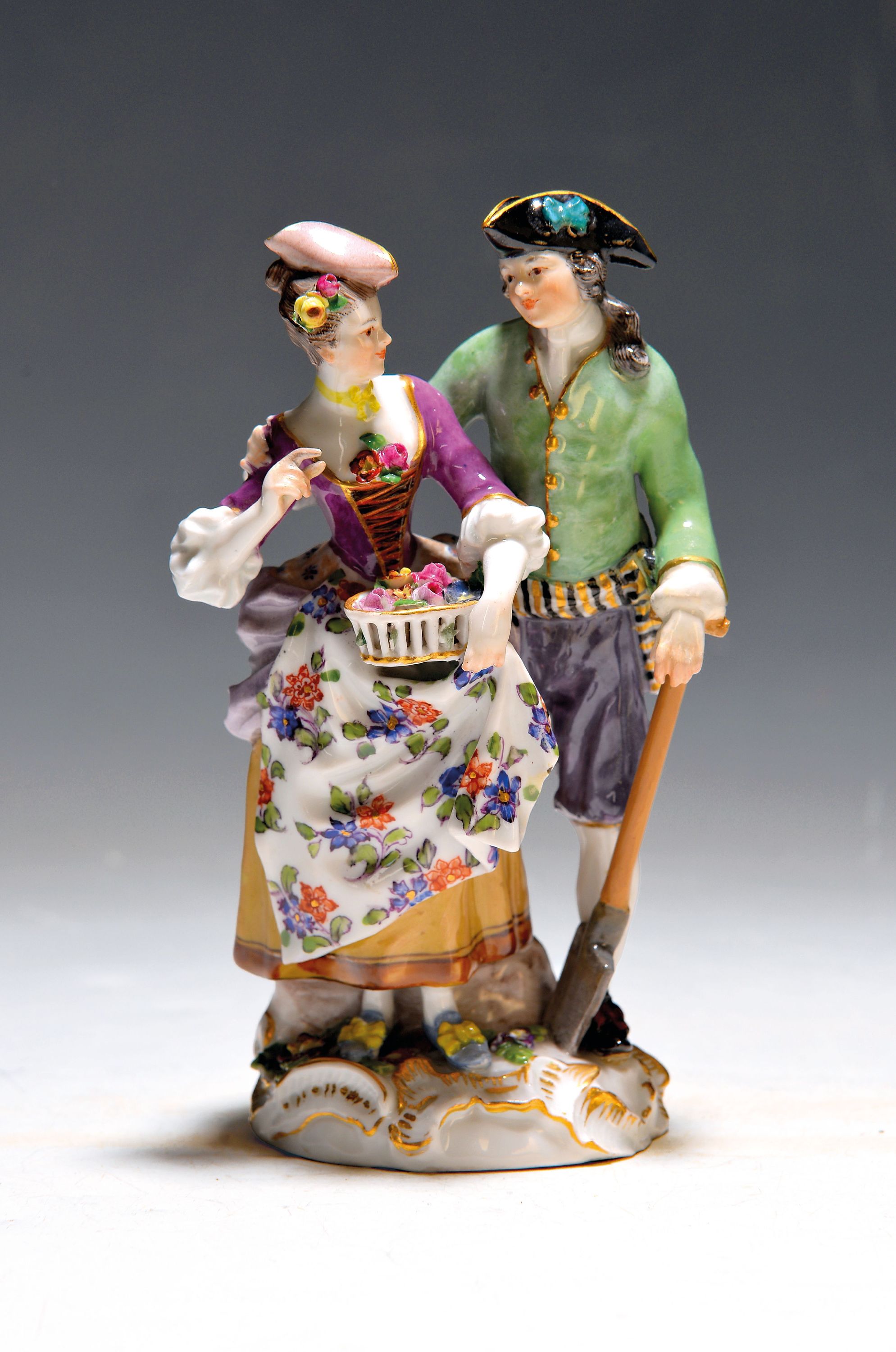Image 27049134 - Porzellangruppe, Meissen, um 1910, galantes Gärtnerpaar, polychrome Bemalung, ...