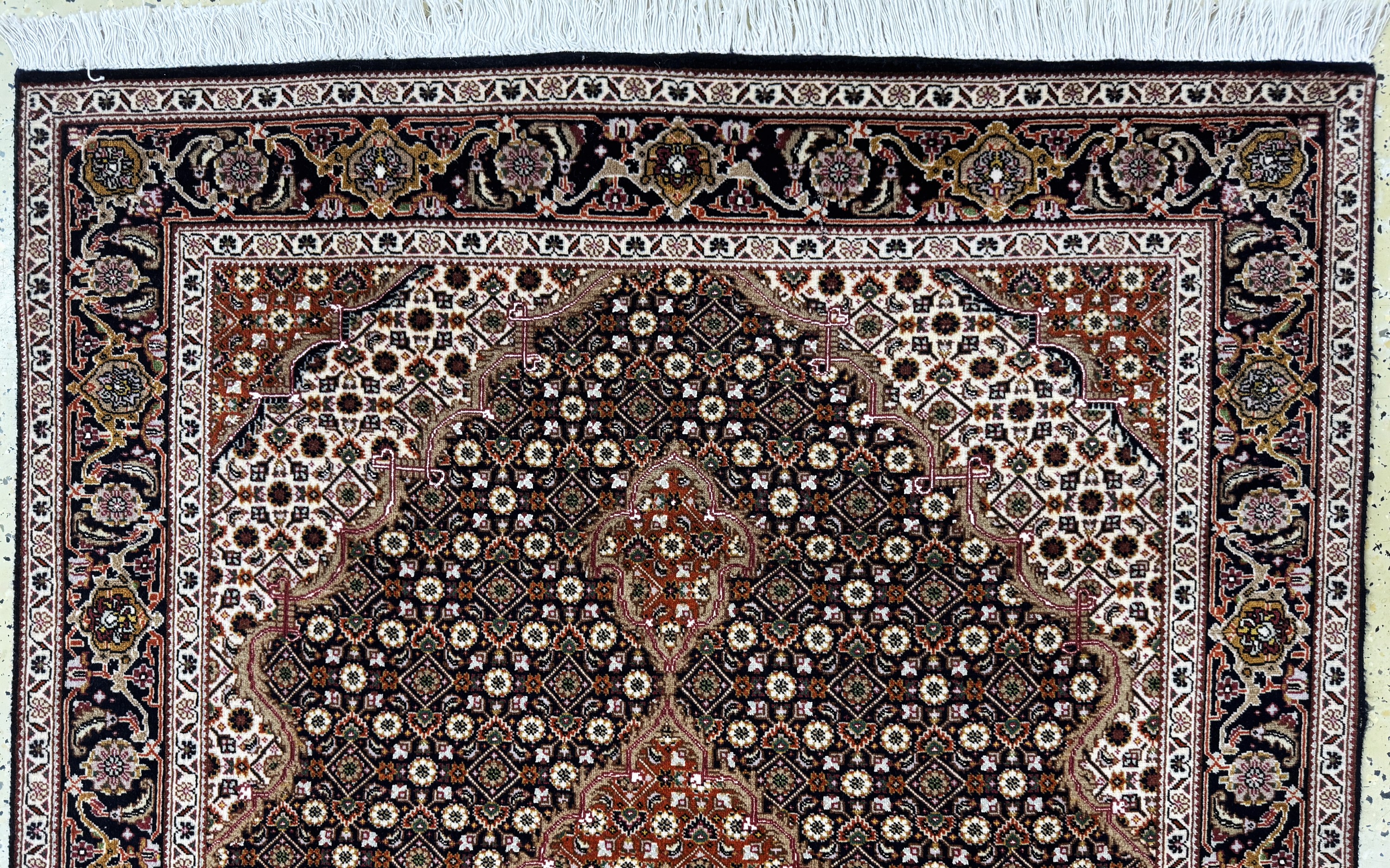 Detail a: Täbriz fein(50 Raj), Persien, Ende 20.Jhd, Korkwolle mit Seide, ca. 155 x 100 cm, ca. 500.000 Kn/qm, EHZ: 2