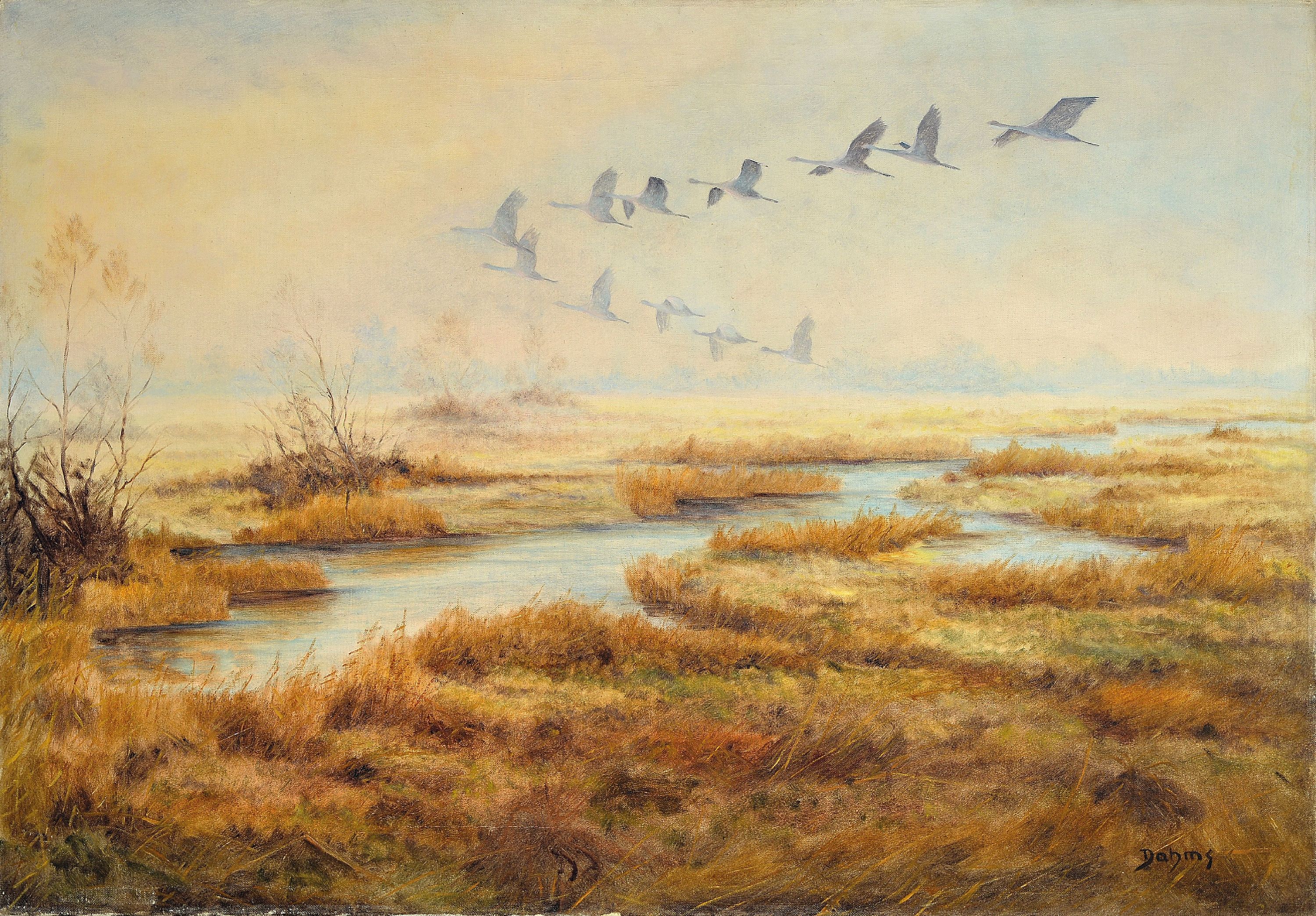 Image 27049161 - Paul Wilhelm Dahms, 1913 Jüterborg-1988 Dillingen, fliegende Gänse über ...
