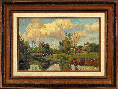 27049100k - Gabriel, Maler der 1. Hälfte des 20. Jh., Sommerliche Landschaft mit Bachlauf, ...