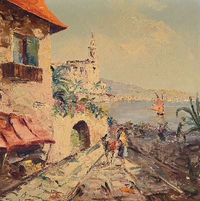 Image Calvé, Maler der 1. Hälfte des 20. Jh., Blick auf Menton an der Cote d´Azur, Öl/Lwd, ...