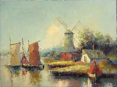 Image Eduard Nowak, geb. 1913, Holländischer Fischerhafen, Öl/Lwd, rechts unten signiert, ...