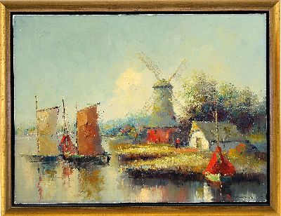 27049123k - Eduard Nowak, geb. 1913, Holländischer Fischerhafen, Öl/Lwd, rechts unten signiert, ...