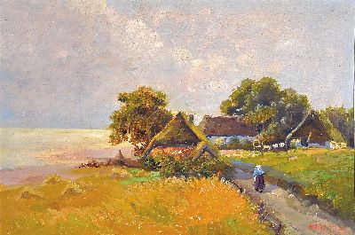 Image Hans Tiel, Maler des frühen 20. Jh., Sommerliche Landschaft mit Getreidefeld, ...