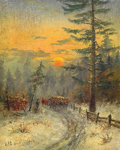 27049127c - August von Rüdt, 1863-1936, 2 Pendants: Waldlandschaften mit Holzwerken im Abend- bzw. ...