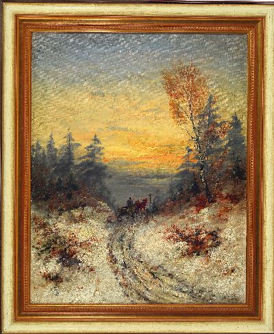 27049127k - August von Rüdt, 1863-1936, 2 Pendants: Waldlandschaften mit Holzwerken im Abend- bzw. ...