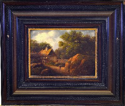 27049163k - Niederländischer Maler des 19. Jh., Landschaft mit Bäumen und Bauernhaus und ...