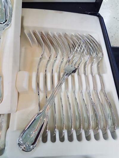 27049177d - Besteck für 12 Personen, Wilkens Bremen, Modell Augsburger Faden, 925er Sterling Silber, ...