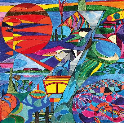 Image Monogrammist IS, datiert 2000, ´Mit Claus Focks Buntem nach Neuwerk´, Acryl auf Holz, ...