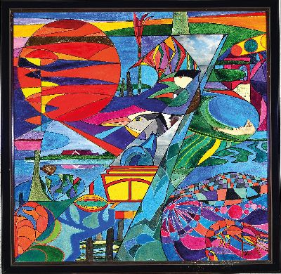 27049188k - Monogrammist IS, dated 2000, #´With Claus Focks Buntem after Neuwerk#´, acrylic on ...