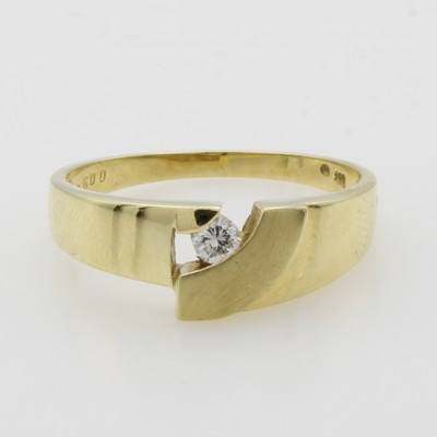 Image Ring mit Brillant, GG 585/000, z.T. matt., asymmetr. Ringkopf bes. m. 1 Brill. ca. 0.06 ...
