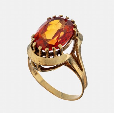 Image 14 kt Gold Farbstein-Ring, 1950er-60er Jahre, GG 585/000, ovalfacett. Synthese, RW 54, ...