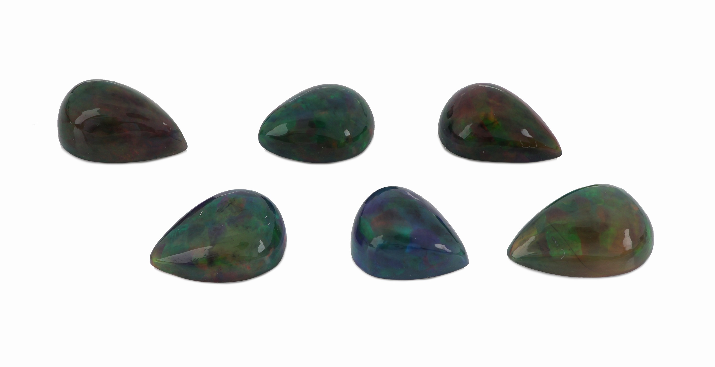 Image 27049201 - Lot 6 lose schwarze Opale, zus. ca. 17.95 ct, tropfenf. Cabochons in versch. Größen, ...