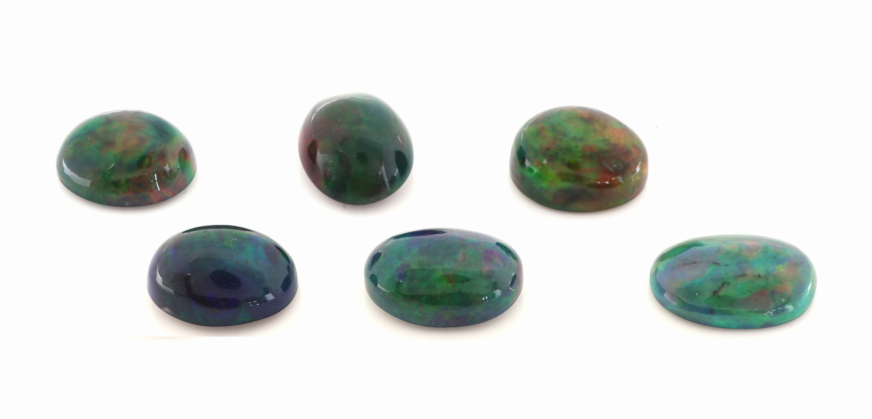 Image 27049203 - Lot 6 lose schwarze Opale, zus. ca. 18.93 ct, ovale Cabochons in versch. Größen, ...