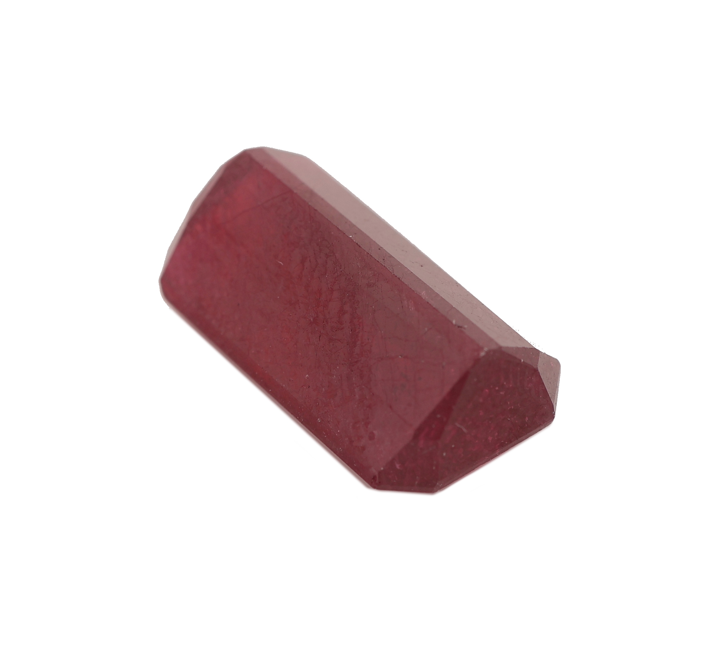 Detail b: Loser Rubin, ca. 9.65 ct, oktagonaler Treppenschliff, ca. 15.24 x 8.87 x 5.77 mm, Purplish Red, Anzeichen für Reinheitsbehandlung, Bleiglasfüllung, ...
