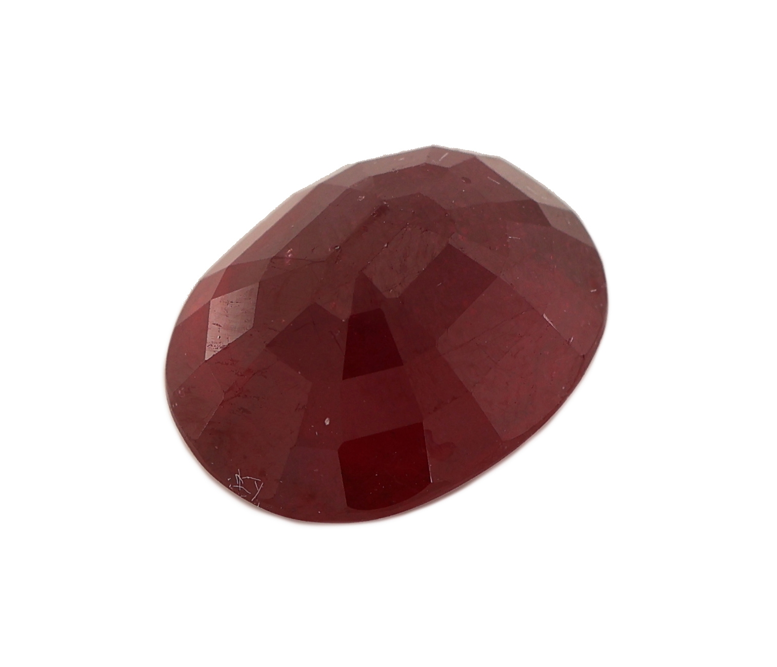 Detail b: Loser Rubin, ca. 6.39 ct, ovalfacett., ca. 12.33 x 9.85 x 5.67 mm, Purplish Red, Reinheitsbehandlung, Bleiglasfüllung, AGL- Expertise anbei