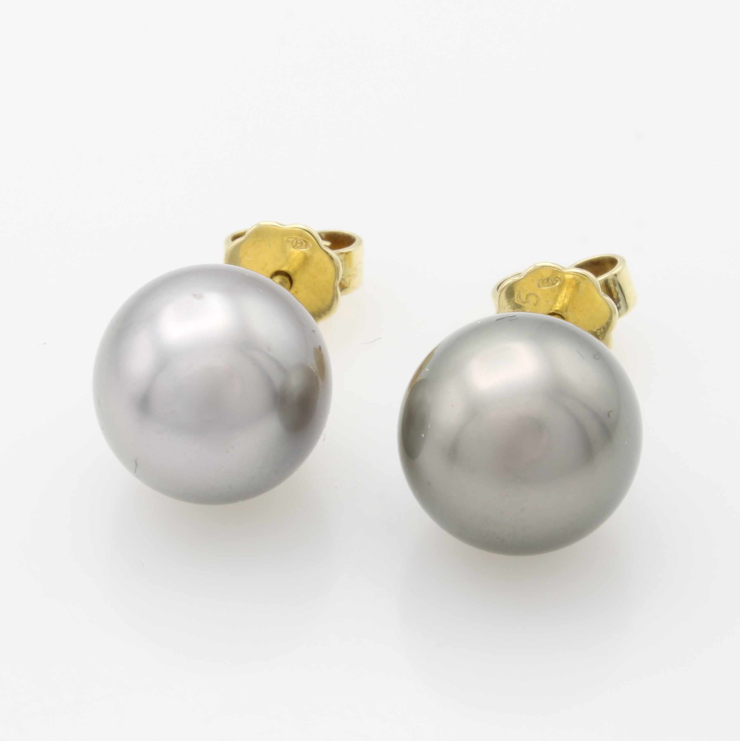 Image 27049265 - Paar Ohrstecker mit Tahitiperlen, GG 585/000, 2 graue Perlen ca. 10 mm Schätzpreis: ...