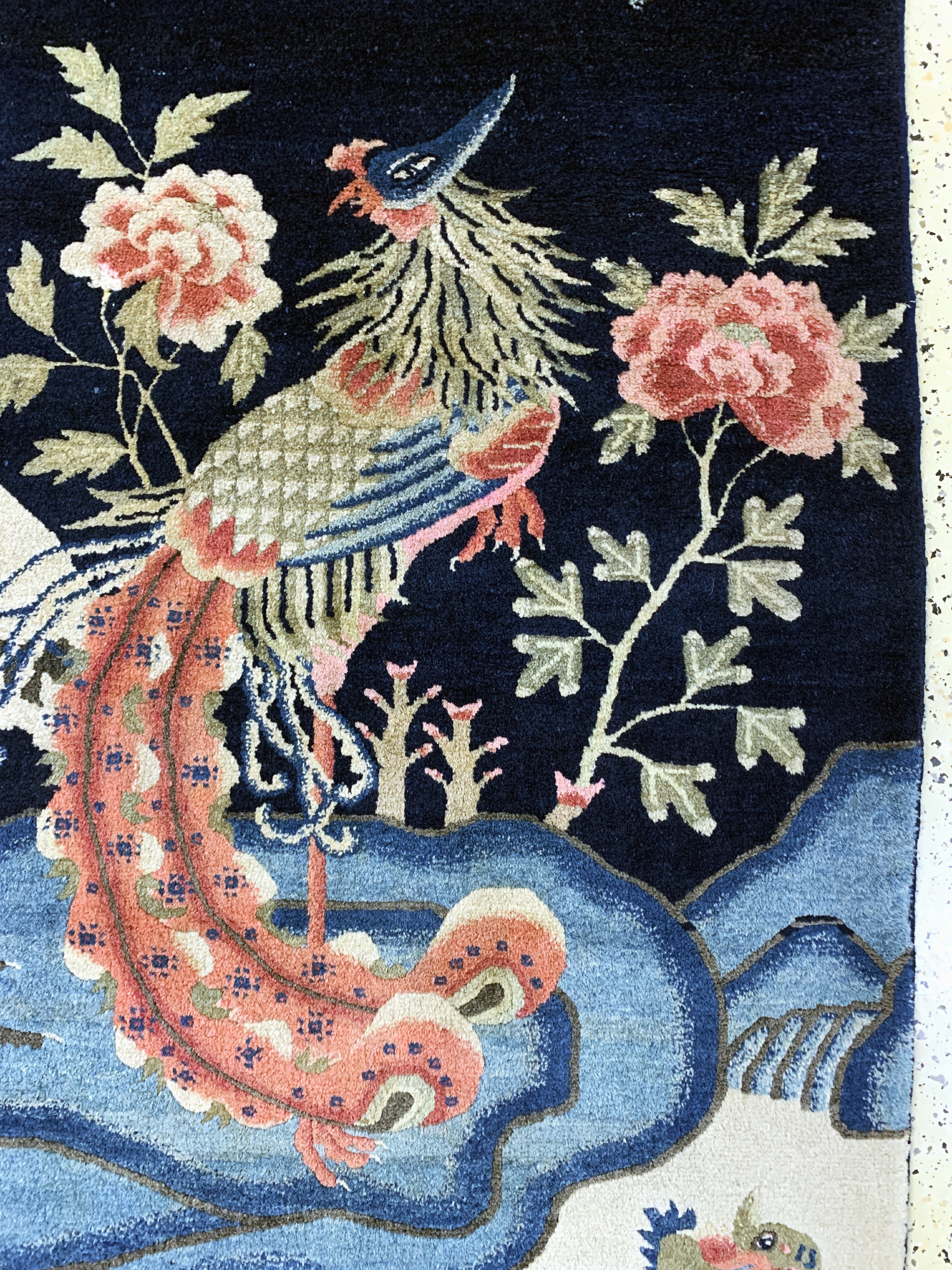 Detail b: Pao Tow"Phönyx"antik, China, um 1900, Wolle auf Baumwolle, ca. 190 x 100 cm, EHZ: 2