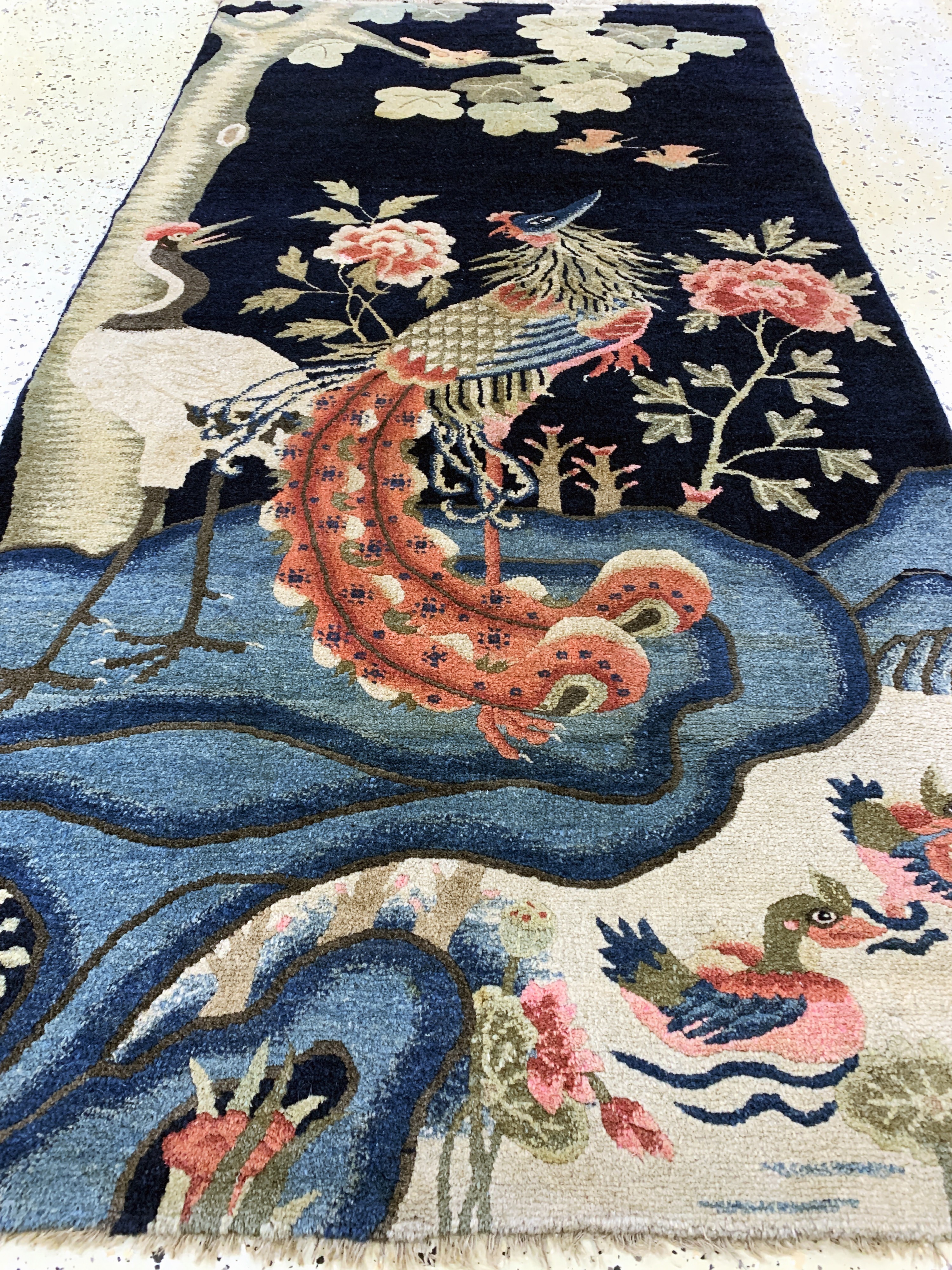 Detail e: Pao Tow"Phönyx"antik, China, um 1900, Wolle auf Baumwolle, ca. 190 x 100 cm, EHZ: 2