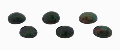 Image Lot 6 lose schwarze Opale, zus. ca. 25.49 ct, ovale Cabochons in versch. Größen, ...