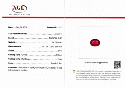 27049250d - Loser Rubine, ca. 14.78 ct, ovalfacett., ca. 17.12 x 12.61 x 6.98 mm, Purplish Red, ...
