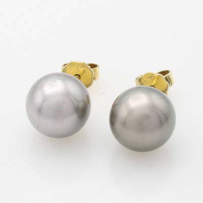 Image Paar Ohrstecker mit Tahitiperlen, GG 585/000, 2 graue Perlen ca. 10 mm Schätzpreis: ...