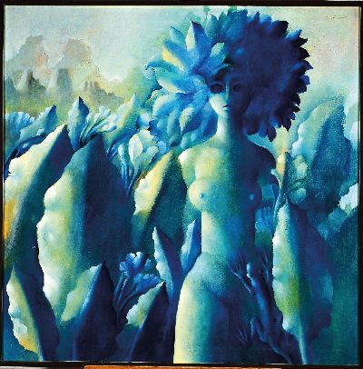 27049267k - Anand Panin, geb. 1938 Bangkok Thailand, surrealistische Frauendarstellung, Öl/Lwd, ...