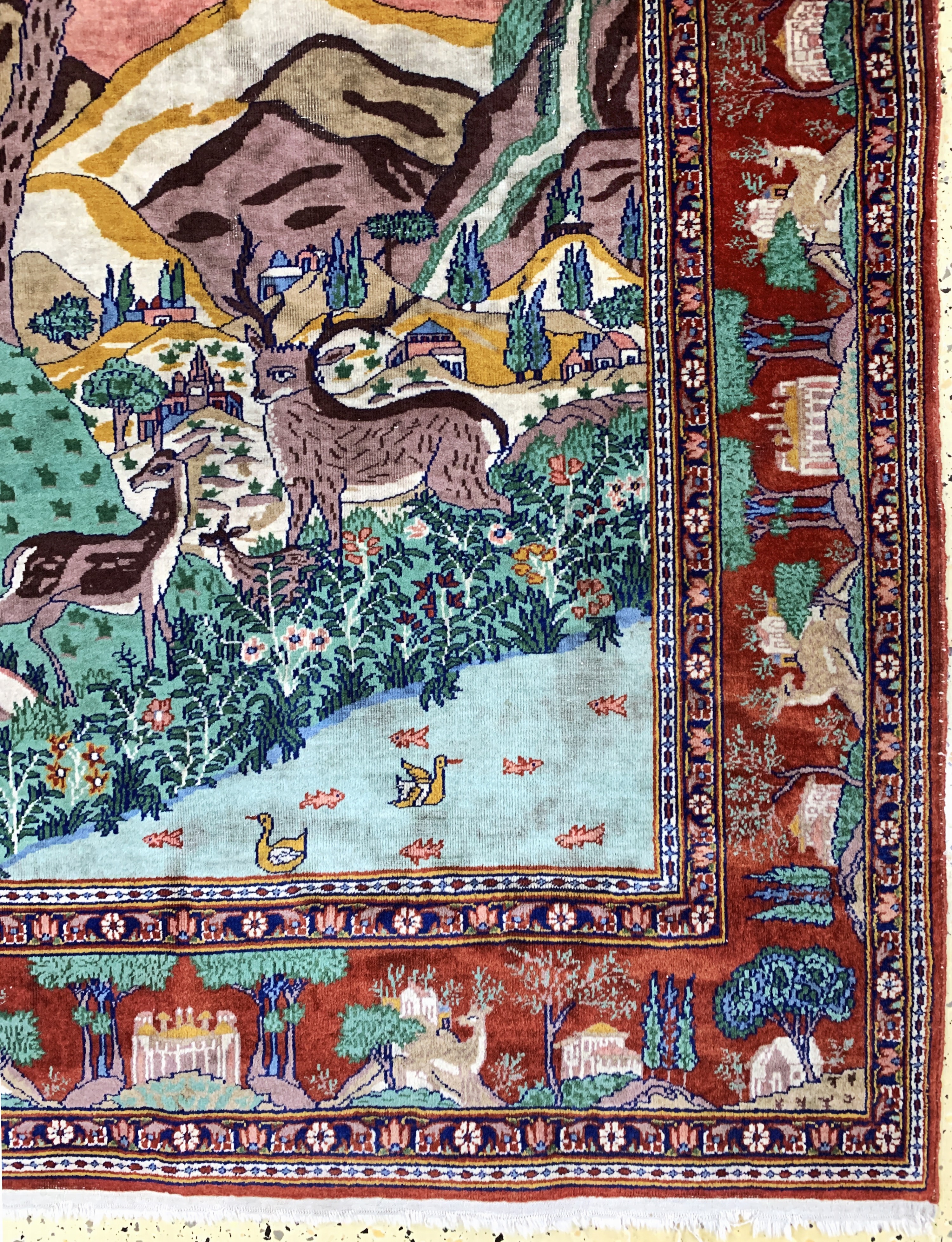 Detail b: Lahor, Pakistan, Mitte 20.Jhd, Wolle auf Baumwolle, ca. 185 x 125 cm, EHZ: 3(restauriert).