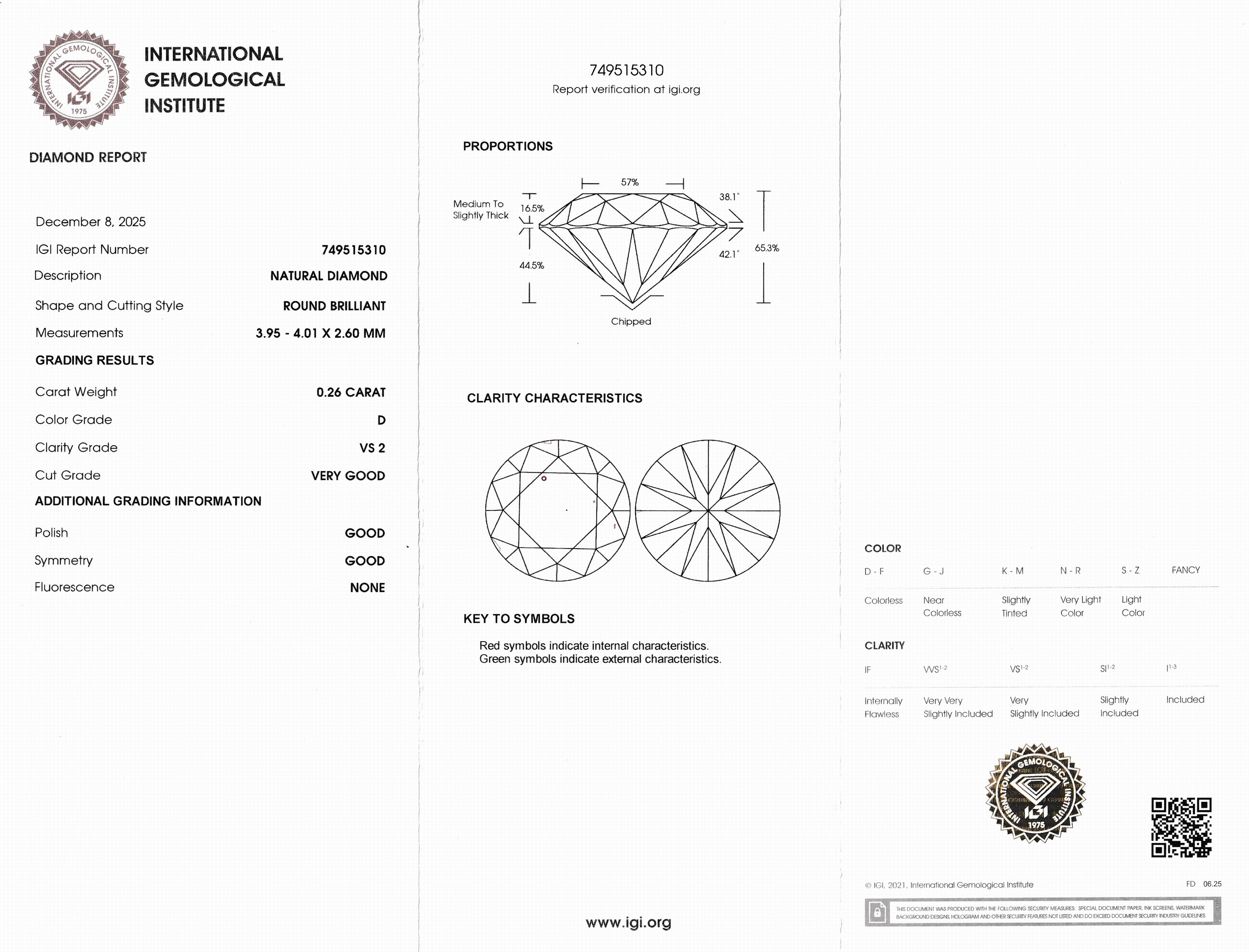 Detail a: Loser Brillant, 0.26 ct hochfeines Weiß+(D)/vs2, eingeschweißt, IGI-Expertise